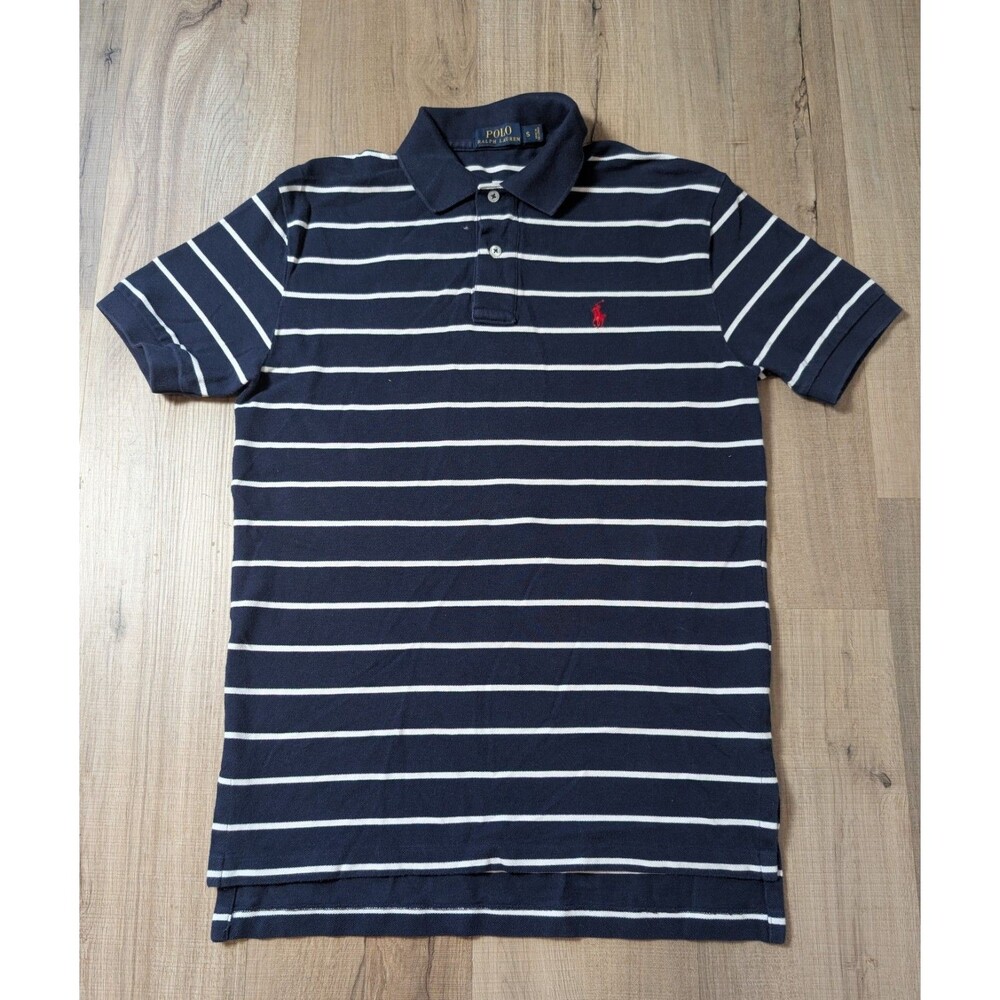 Polo Ralph Lauren Size S Shirt Blue Stripes Cotton Piqué Classic Preppy Pony - Picture 2 of 8